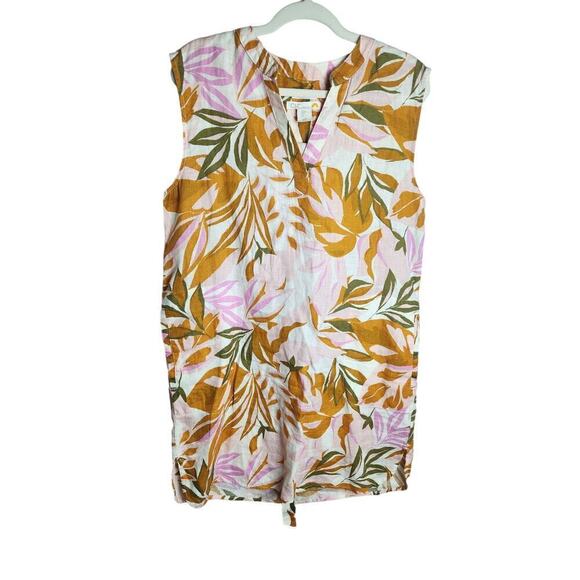 C&C California Dresses & Skirts - C&C California tropical linen shift dress sz L pockets opt tie waist boxy beachy